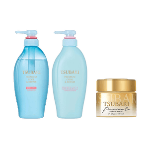 TSUBAKI Blue Premium Cool Hair Shampoo and Conditioner Set 450ml*2+ Premium Repair Hair Mask 180g【Limited Edition】