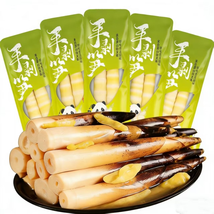 Fresh Bamboo Shoots Ready To Eat, Hand-peeled, Leisure Pickled Chili Flavour, Spicy And Tender Bamboo Shoot Tips, Sour And Spicy Hand-torn Popular Snack 39g*4 packs