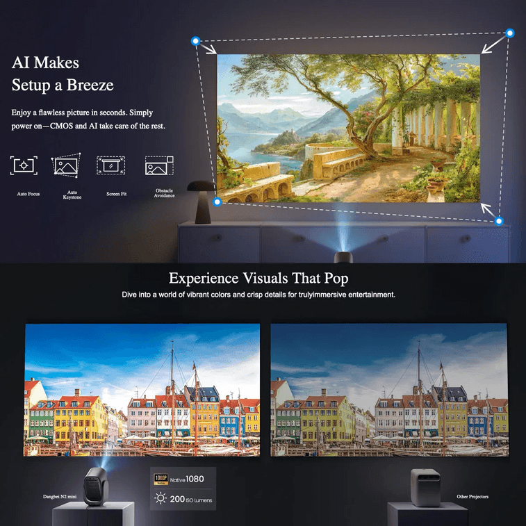 ポータブルミニプロジェクター、オートフォーカス、キーストーン補正、40～120インチディスプレイ 12