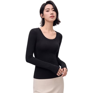 Tencel Lyocell Wool Base Layer Long Sleeve Top Black Size L