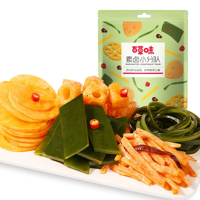 【中国直邮】百草味 素卤小分队 麻辣味莲藕木耳笋丝零食大礼包网红卤味零食510g