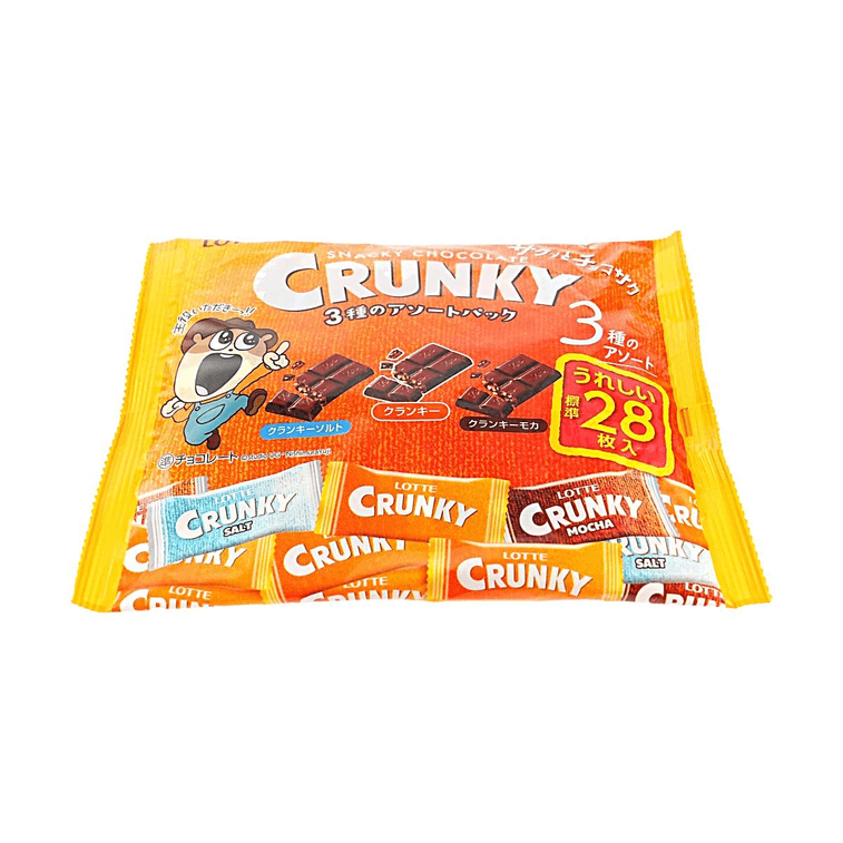 日本LOTTE乐天 CRUNKY 脆脆巧克力 原味+盐味+摩卡 28枚入 93g 3