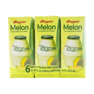 Melon Flavored Milk Drink,Korean Sweet and Creamy Beverage,6.76 fl oz*6 Packs【Trending on TikTok】
