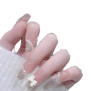 False Long Nails Fake Nails Silver Color 1 Box Each Box Contain 22-24 pcs with Tools