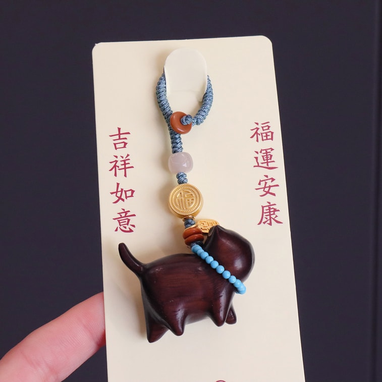 【中国直邮】 HSPM 天然檀木雕招财猫钥匙扣包包挂件 天然绿檀木猫猫F 1个 4