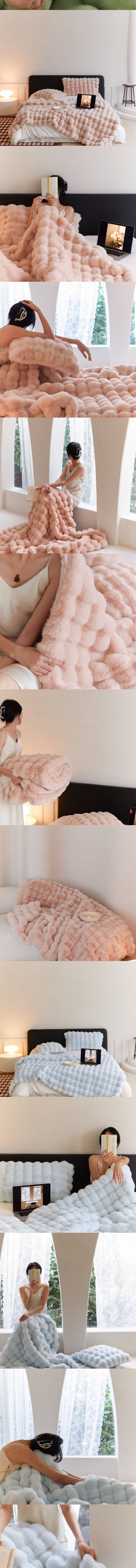 【中国直邮】 HSPM 新款冬季必备床上沙发毛绒暖呼呼托斯卡纳泡泡绒毛毯沙发盖毯办公室午睡毯子撸猫手感  米白色 130×160cm 1个