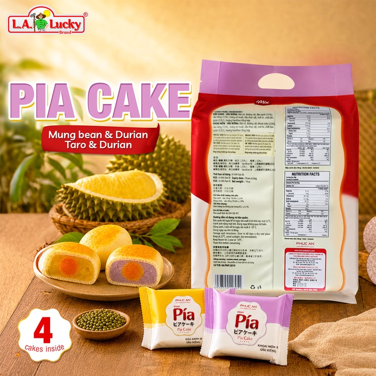 ベトナム L.A. Lucky Pia餅 ドリアン 緑豆 芋 卵黄 14oz 4個入 【6袋
