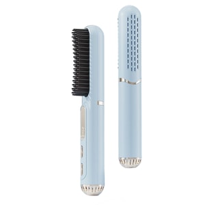 Multifunctional Negative Ion Hair-friendly Styling Brush for Straightening  Curling with Cold Air, Blue F 1Piece