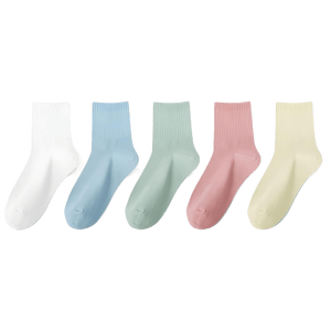  尚官 一次性袜子 莫兰迪色女士中筒 5双 高弹透气 柔软舒适 冬季免洗
