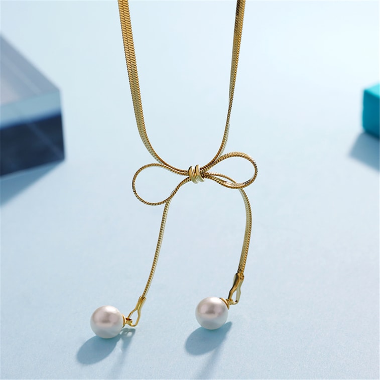 Bowknot Choker Necklace for Women Girls Golden 3