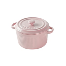 Ceramic Bowl, Steamed Egg Bowl, Oven Bowl With Lid, Air Fryer Bowl, Small Vertical Pattern Double-Ear Round Bowl- Pink Lid 1 Piece