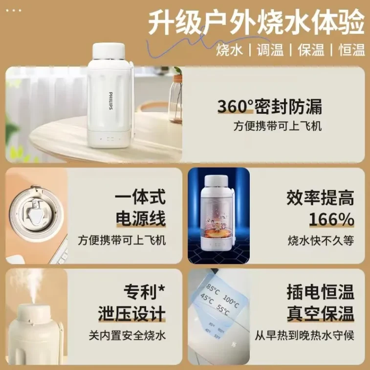 【Hong Kong Direct Mail】 Philips Portable Electric Kettle AWP2765AP 1L Large Capacity Four-Stage Smart Constant Temperature 3