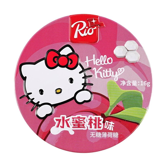 산리오 헬로 키티 복숭아맛 민트 캔디, 무설탕, 14g