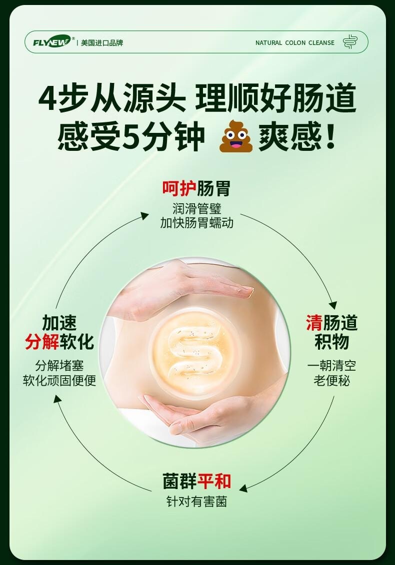 美国 Flynew 肠道营养素胶囊 30粒* 700mg 呵护肠道 清肠道去油便秘减肥润肠通便排毒 肠胃养护益生菌