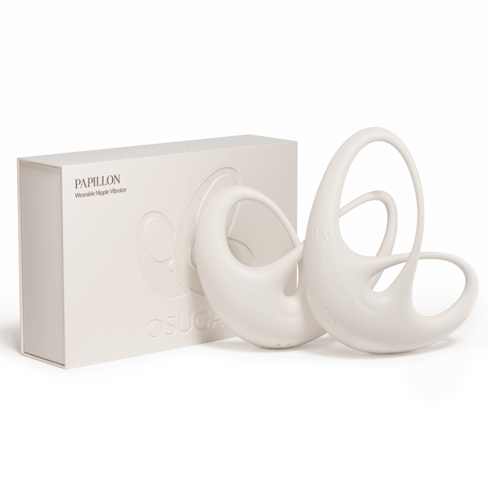 OSUGA™ PAPILLON Nipple Stimulator for Women, Wearable Vibrating Clamp & Tap Modes, Discreet Silicone Nipple Vibrator (White)