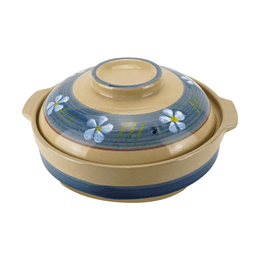 日本 耐高温陶瓷砂锅土锅沙煲火锅寿喜烧 蓝花 101oz 11"Dx4"H(6.5"H)