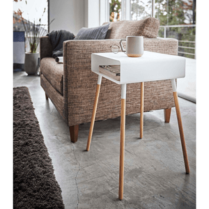 Storage Table Tall 23 H Steel + Wood White