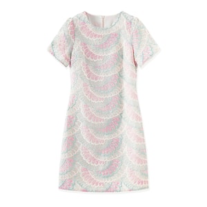 New Heavy Industry Sparrow Feather Eugen Yarn Embroidered Dress in Pink Green S