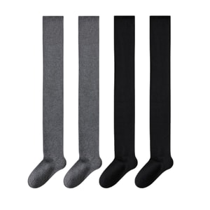 [중국 직배송] HSPM 여성용 초장 압축 무릎 위 양말, 봄, 가을, 초장, 두껍고 따뜻하고 미끄러짐 방지, 회색 하이탑 무릎 보호 코튼 양말, 진한 회색 + 검정색 F