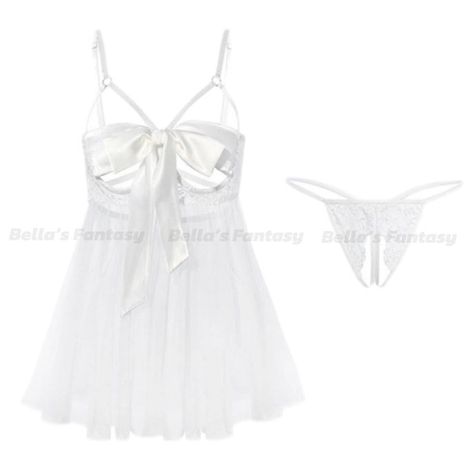 Bella's Fantasy Butterfly Open Bow Lingerie Babydoll Slip Dress White One Size