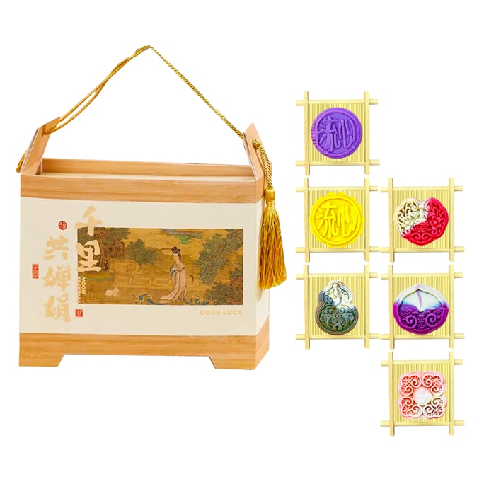 Mixed Flavor Mooncake Box 6×50g  [Peach/Custard/Coconut Latte/Hazelnut/Orange/Durian Mango] 10.6oz