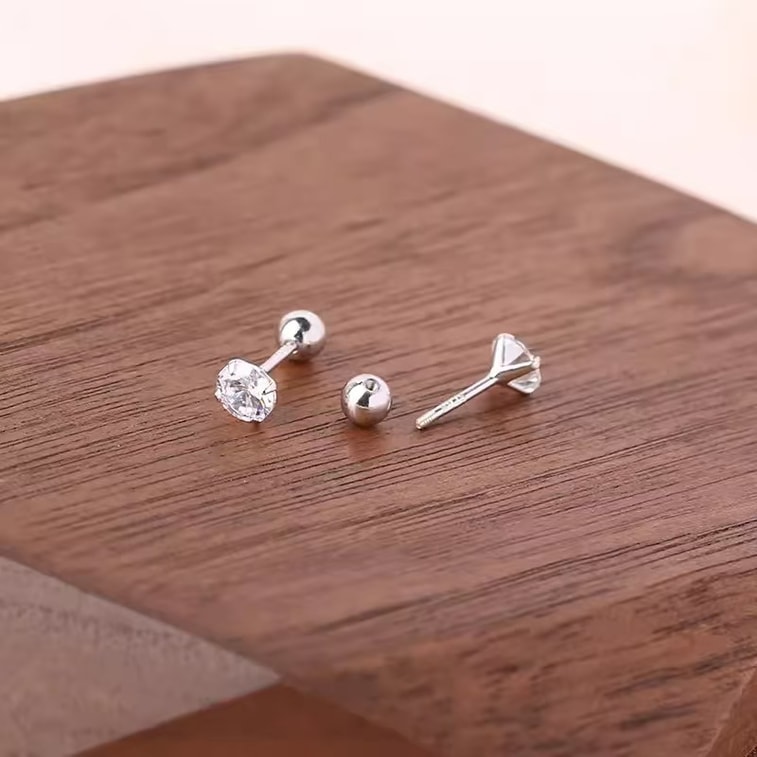Bella's Fantasy 925 Sterling Silver Zircon Stud Earrings Hypoallergenic for Ear Care, Super Sparkling Cartilage and Helix Earrings 5mm, 1 Pair 4