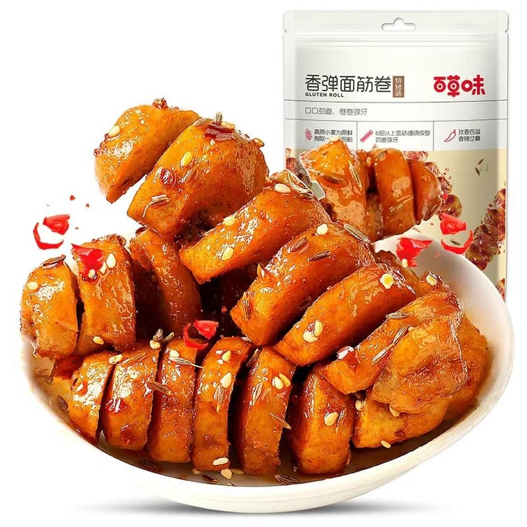 황토고원산 엄선 밀로 만든 바이차오웨이의 매콤하고 쫄깃한 글루텐 롤은 풍부한 커민 향과 상큼한 매운맛이 특징입니다. 135g 5