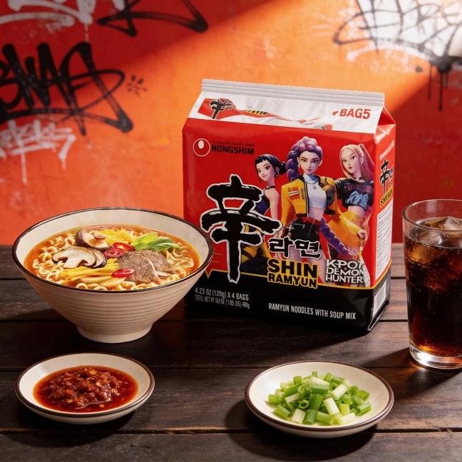 Kpop Demon Hunters Premium Shin Original Ramyun Noodle Soup , 4 Bags, 16.9oz【US Version】【Package varies】