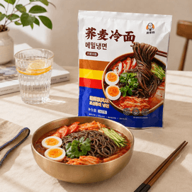 Buckwheat Cold Noodles 13.51 oz Korean Style Instant Cold Ramen with Sauce and Soup Base