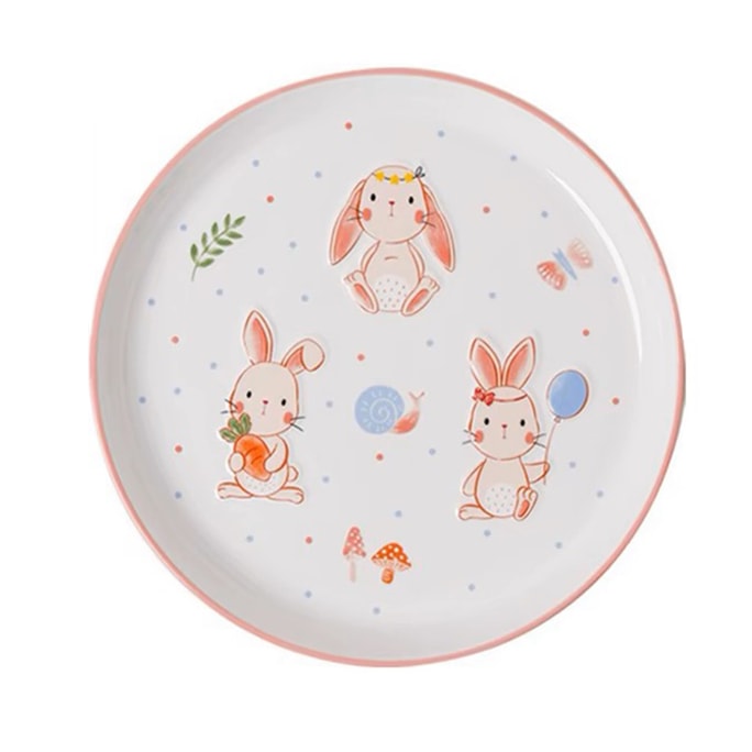 【中國直郵】PEAULEY 精美兔子十寸陶瓷圓形碟子 1 份