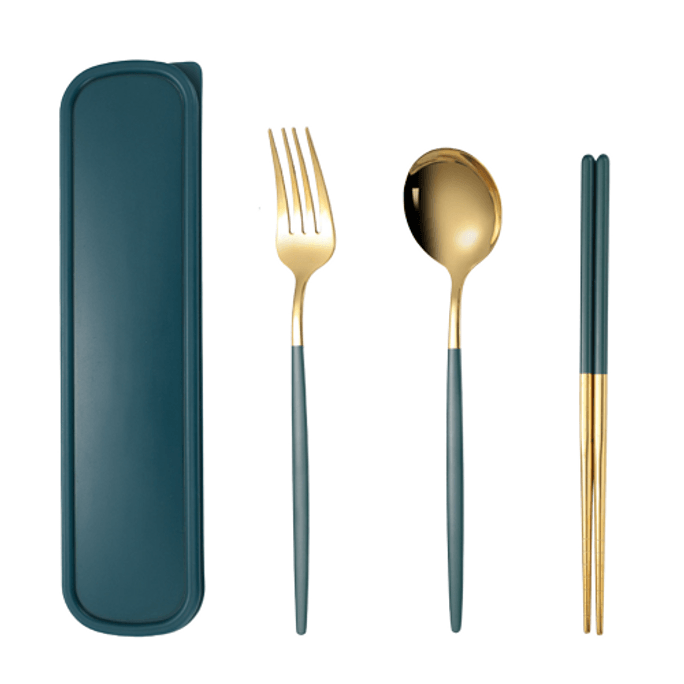 High-end Tableware Green Gold Spoon Chopsticks + Pairing box
