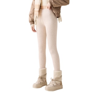 Autumn and Winter Style Lamb Fleece Plus Size Pure Cotton Medium Thickness Skinny Leg Leggings Oatmeal M