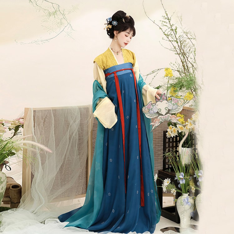 中国直送】HSPM 唐代風ハイカット前開き漢服 ワンピース ダメージ 
