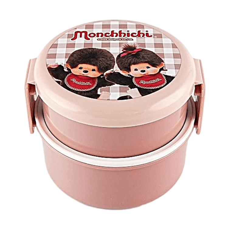 Monchhichi Round Double-Layer Lunch Box with Fork【Microwave Safe】【Compact Storage】 3