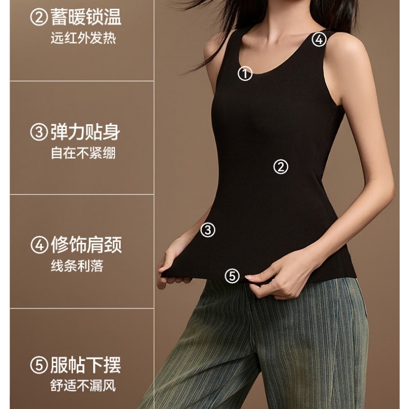 Women's Winter Satin-Finish Couple's Tank Top Set Simple, Slim-Fit, Warm Top Soft Round Neck Base Layer Women's L Size Black + Black Two-Piece Set