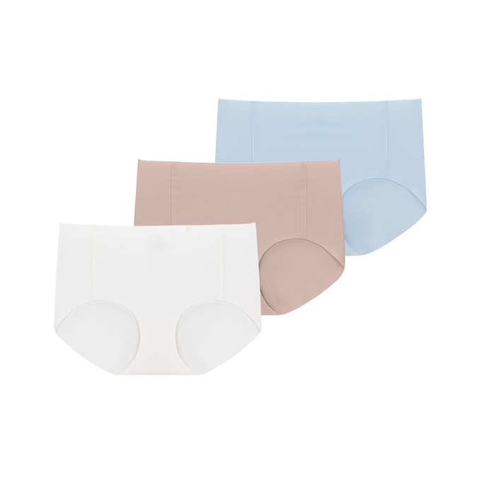 ubras Traceless One Size Anti-Bacteria Mid-Waist Natural Cotton Crotch Women Underwear 3 Pack White+Peach Pink+Light Blu