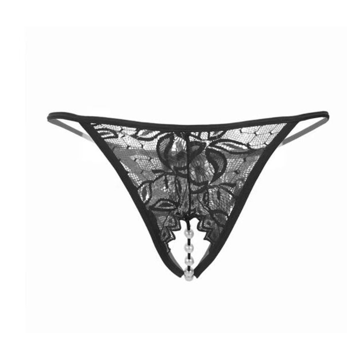 Sexy Pearl Perspective Lace Open Sexy Panties One Size Black