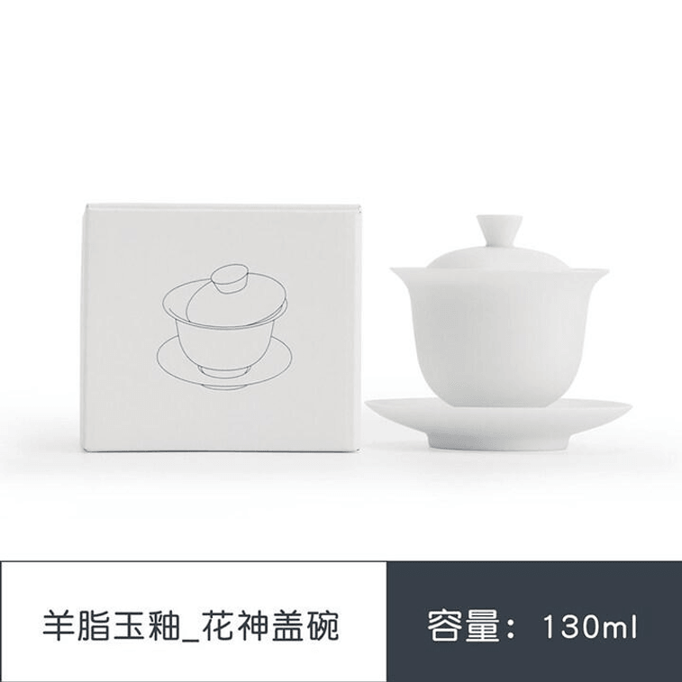 Flower - God Covered Bowl with Sheep - Fat Jade Glaze 1 Piece 3