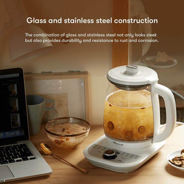 ガラスとステンレススチール製の電気ケトル（取り外し可能なティーバスケット付き）、容量60.87液量オンス（YSH-D18L5）、クリーム色 3