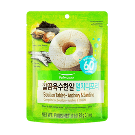 Bouillon Tablet - Instant Korean Soup Tablet Coin Type Soup Stock , Anchovy & Sardine Flavor, 60 Seconds , 3.1 oz