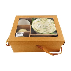 四季花开 9头餐具套装 碗4勺1汤碗4.5寸碗+10寸双耳汤碗+13.5CM长小汤勺 牛皮菲林盒包装 黄色