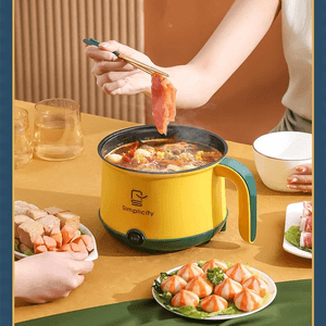 Hot Pot Electric with Steamer Rapid Noodles Cooker Stainless Steel Electric Pot 1.8 Liter Perfect for Ramen Egg Dumpling