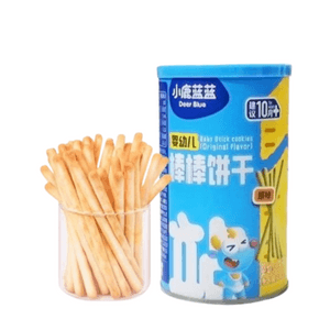 아기 사슴 파란 아기 막대 사탕 쿠키 치아 씹는 쿠키 설탕과 소금 무첨가 오리지널 맛 130g 캔 잡는 힘 기르기 DHA VB1 포함 아기가 스스로 집어 먹는 연습을 위한 쿠키 무설탕 무염, 영유아 표준 쿠키
