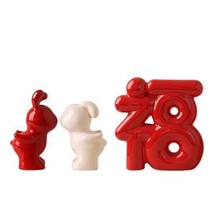 Beihanmei Couple Rabbit Ornament Ceramic Kiss Rabbit+Fortune Character Ornament 18cm