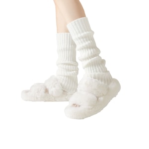Women's Knitted Leg Warmers Calf Socks - Thickened Long Slouch Socks for Autumn & Winter Warmth, White * 1 Pair White