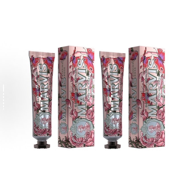 香港直送：MARVIS ガーデンシリーズ シークレットローズ 歯磨き粉（75ml）（2個入り）ローズエッセンシャルオイルとミントの香りで、息を爽やかに。低刺激で泡立ちも控えめ。