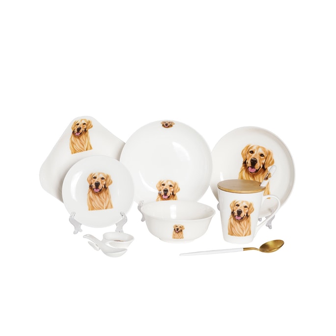 Petorama Pet Portrait Porcelain Dinnerware Set 11pc. - Golden Retriever