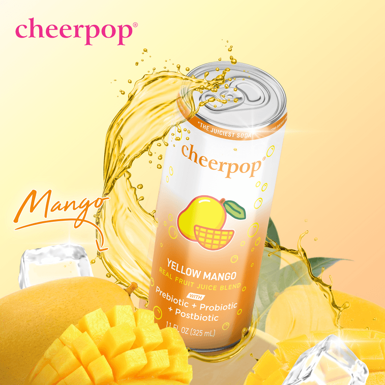 Cheerpop Yellow Mango Sparkling Fruit Juice Blend – Prebiotic, Probiotic & Postbiotic Functional Beverage – Real Fruit Juice – Gluten Free – No Caffeine – 11 Fl Oz – Pack Of 6 4