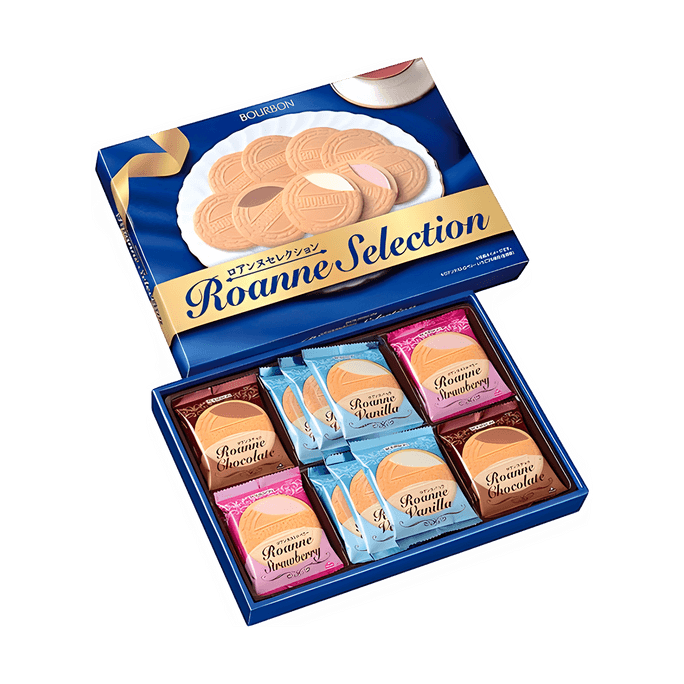 Roanne Selection Round Waffle Cookies Gift Box,Vanilla + Chocolate + Strawberry Flavor, 7.05 oz【Dessert Gift Set】