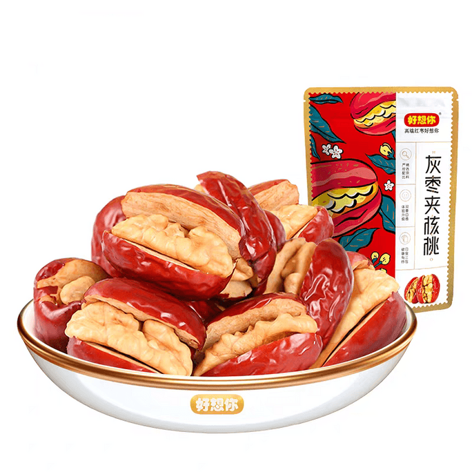 【紅棗第一品牌】好想你灰棗夾核桃108g 新疆大紅棗夾核桃仁【1:0.25黃金配比】薄皮核桃仁0添加 孕婦兒童堅果果仁小零食【甜糯酥脆香濃飽滿】